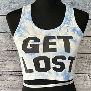 Forever 21 Crop Top Size Medium Tiedye Logo Print Blue & White